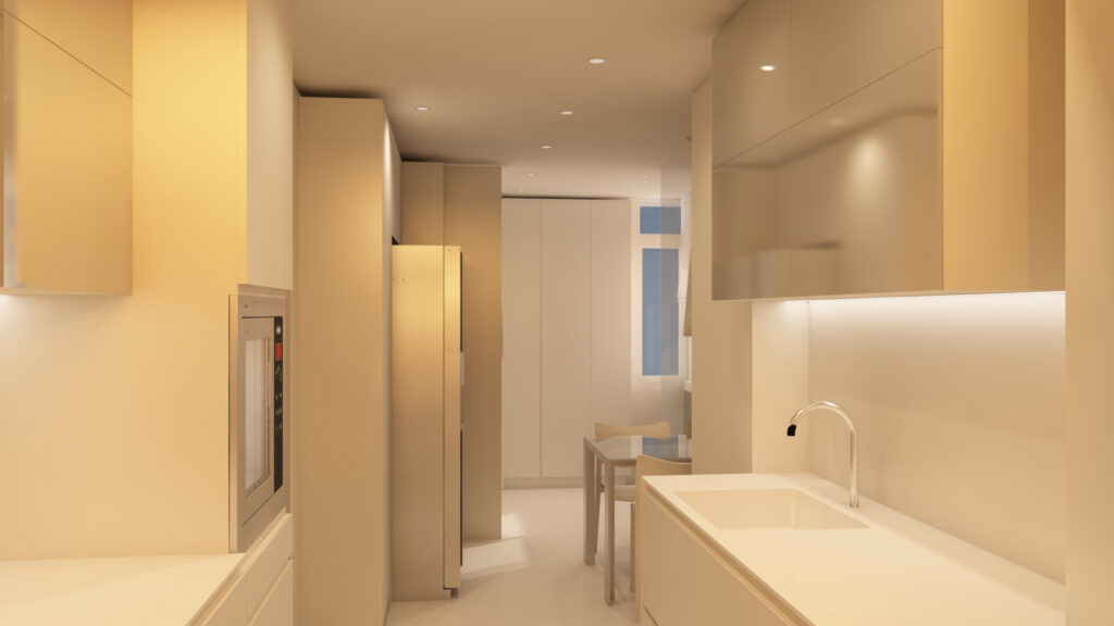 Cocina moderna de diseño en Barcelona con materiales de alta gama Proyecto de diseño de interiores de una cocina moderna en Barcelona, con mobiliario de alta calidad, encimera minimalista y buena distribución, destacando la arquitectura contemporánea.