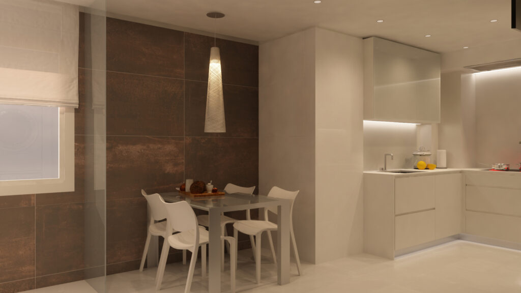 Cocina y Comedor Moderno en Barcelona: Diseño de Interiores de Alta Gama Proyecto de diseño de interiores que muestra una moderna cocina y comedor en Barcelona, destacando la funcionalidad y estética con mobiliario de calidad y luz natural.
