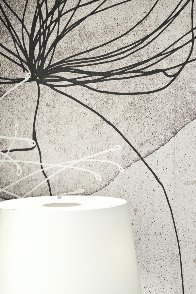 Sala contemporánea con lámpara Lámpara blanca sobre pared texturizada en sala moderna.
