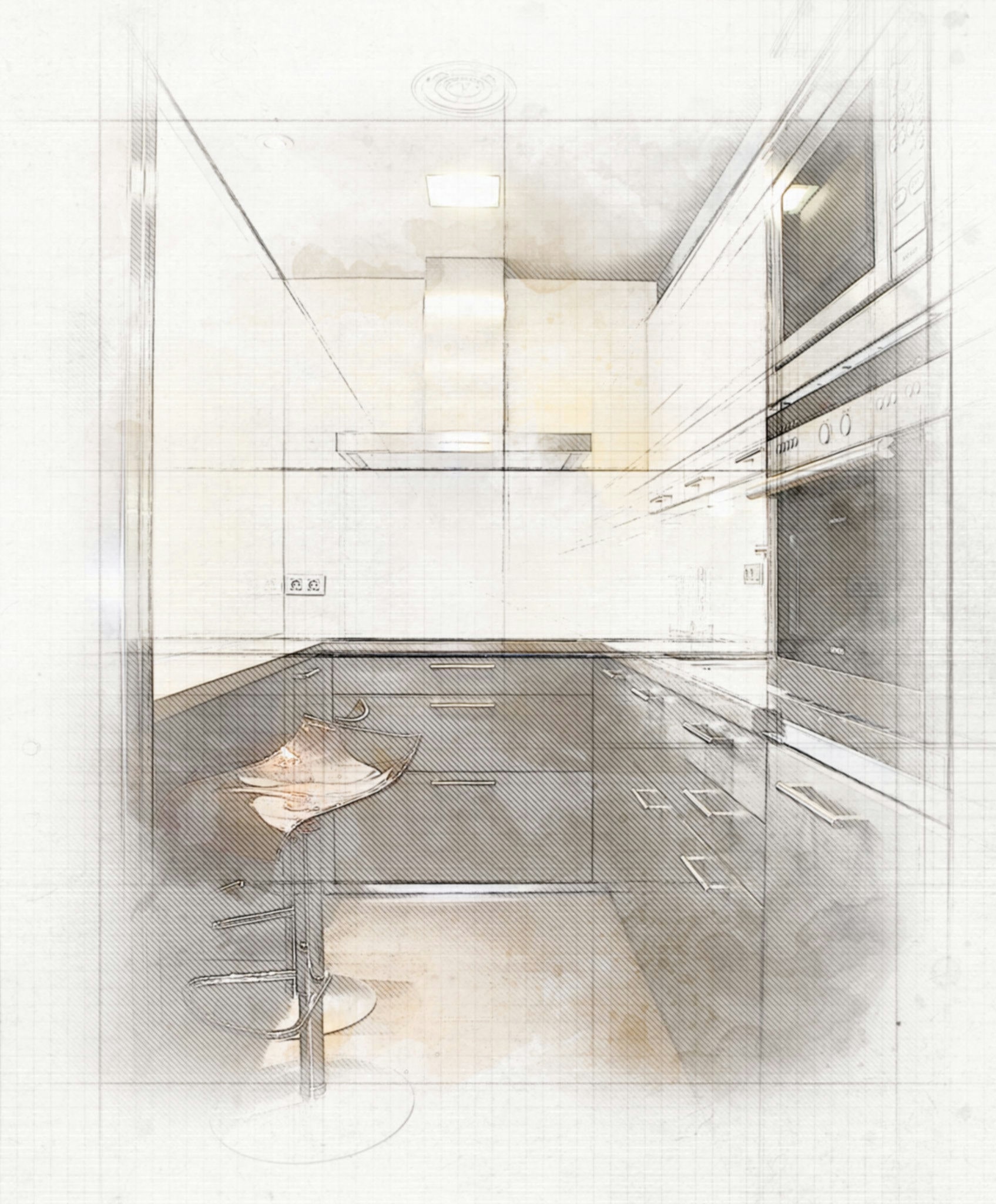 Cocina moderna y elegante en Barcelona que destaca el diseño de interiores de alta gama con acabados de madera y mármol, y aprovechamiento de la luz natural.