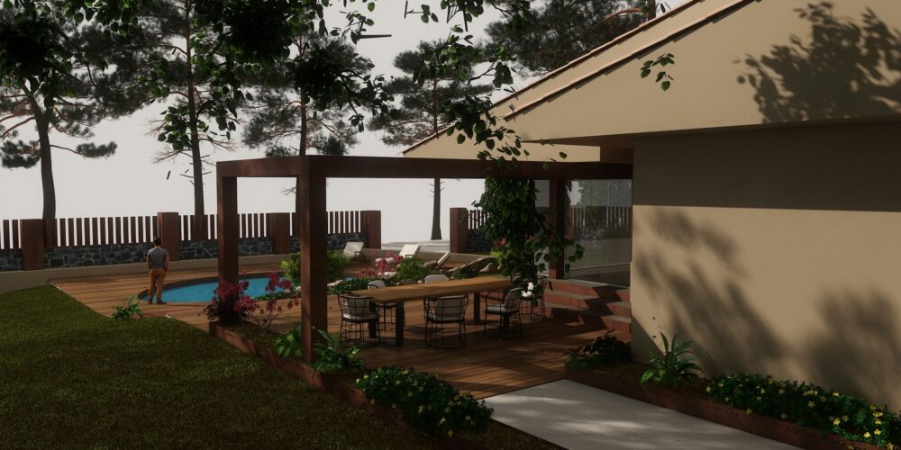 Diseño de interiores moderno con una zona de estar exterior, piscina y mobiliario de lujo en Barcelona