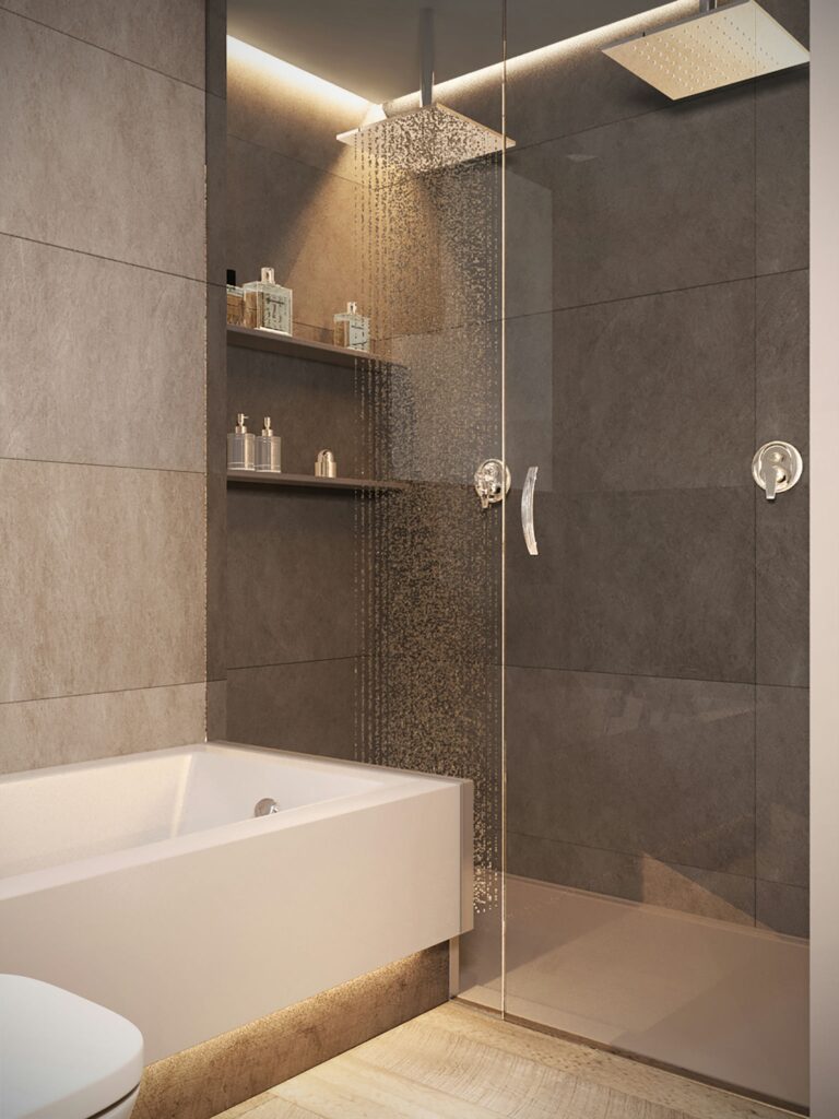 Baño Moderno de Diseño de Alta Gama en Barcelona con Bañera Independiente y Ducha de Lluvia Diseño de un baño contemporáneo en Barcelona con una bañera freestanding y ducha de lluvia en una cabina de vidrio.